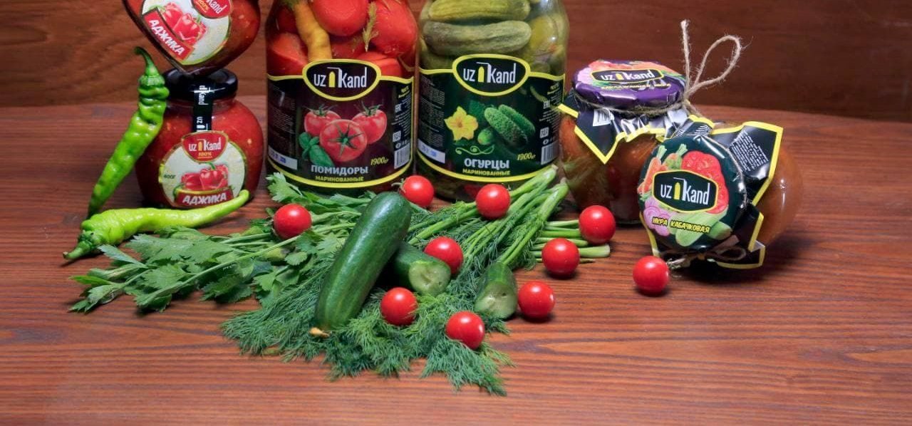 UzKand pickled tomatoes, cucumbers, adjika and zucchini caviar with fresh vegetables